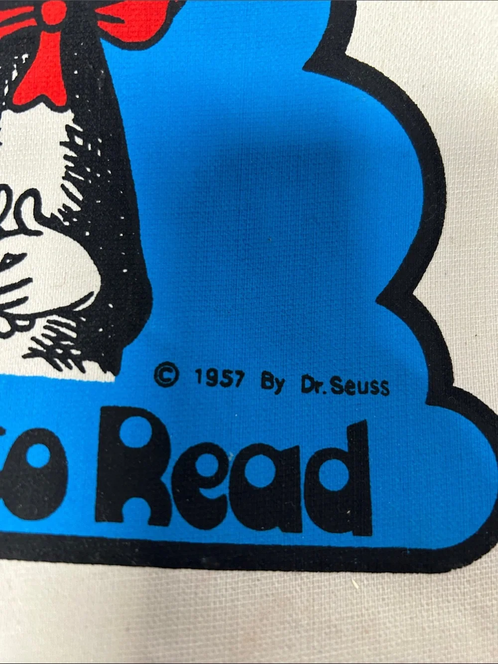 Dr. Seuss Cream Tote with Blue and Red Cat in the Hat Graphic vintage 1957